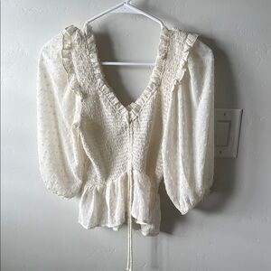 Topshop Cream Smocked Ruffled Blouse